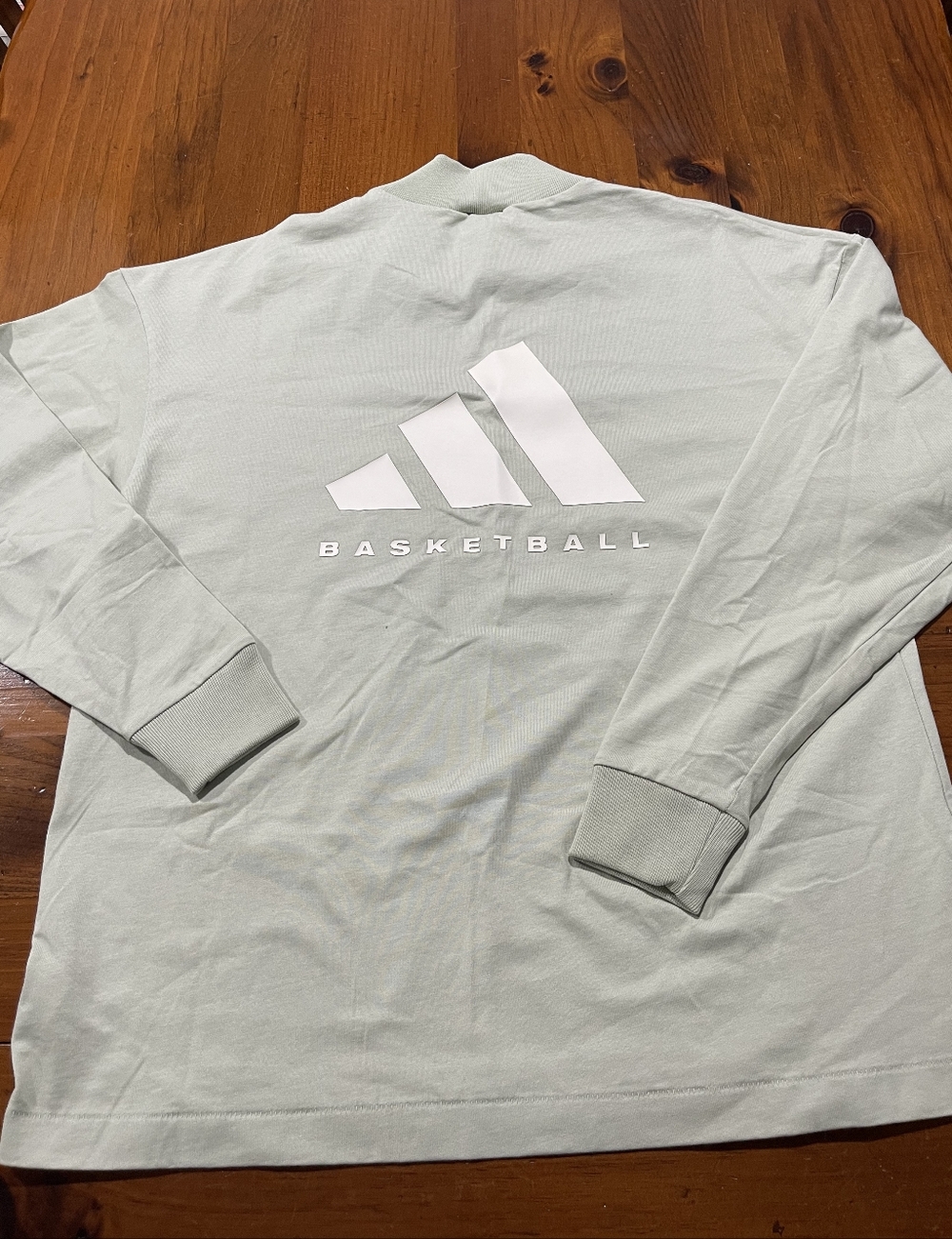 NWT‎ Adidas Unisex Basketball Pale Green Mock Neck Cotton Long Sleeve T Shirt XS